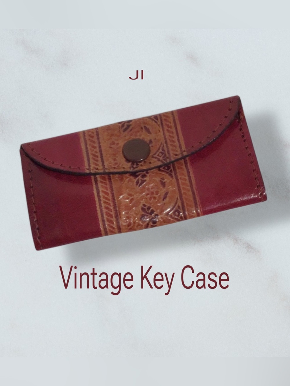 KEYCASE Handmade Tooled Leather Floral Design Holds 4 Keys VINTAGE